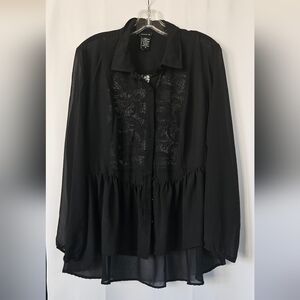 Torrid‎ black lace back long sleeve peplum blouse size large